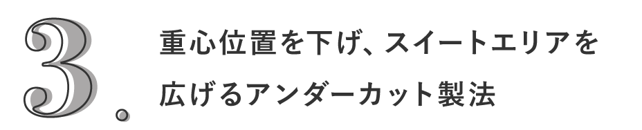 3. 重心位置を下げ、スイートエリアを広げるアンダーカット製法